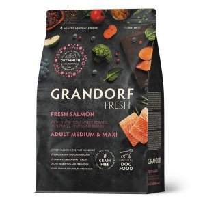 Grandorf Fresh Dog Med&Maxi Salmon&Sweet Potato сухой корм для собак с живыми пробиотиками для средних и крупных пород лосось батат