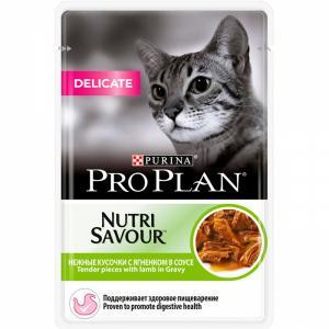 Purina Pro Plan NutriSavour Delicate Feline with Lamb pouch влажный корм для кошек деликат ягненак в соусе