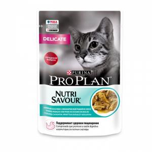 Purina Pro Plan NutriSavour Delicate Feline with Ocean Fish pouch влажный корм для кошек деликат океаническая рыба в соусе