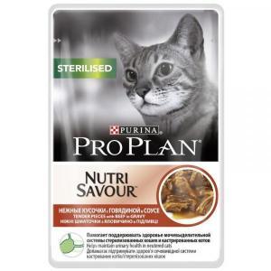 Purina Pro Plan NutriSavour Sterilised Feline with Beef pouch влажный корм для стирилизованных кошек говядина в соусе